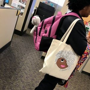 Brown skin girl vinyl Tote Bag, and washable.